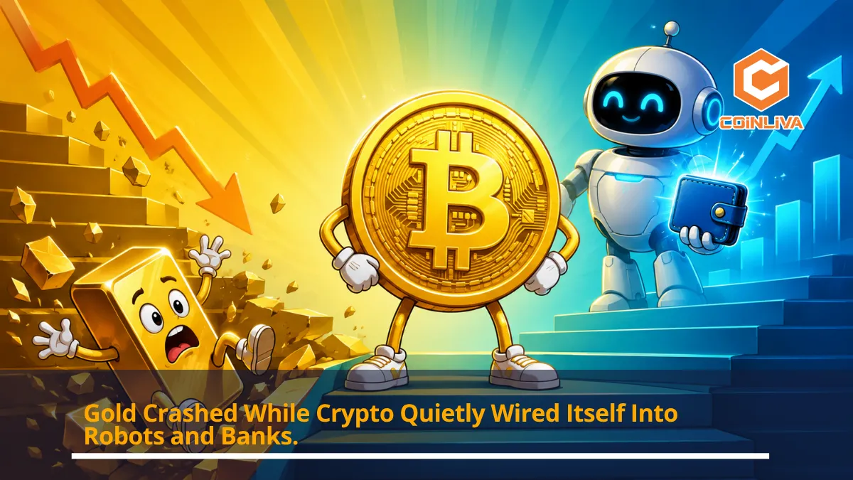 Gold Crashed While Crypto Quietly Wired Itself Into Robots and Banks.
