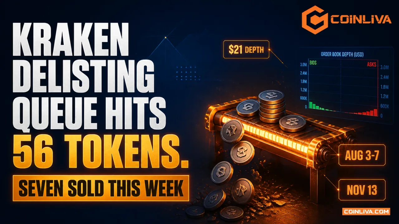Kraken Delisting Queue Hits 56 Tokens. Seven Get Sold This Week.