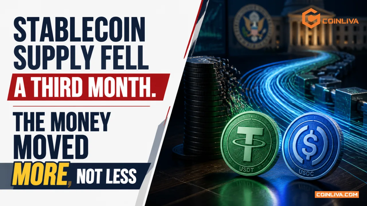 Stablecoin Supply Fell a Third Month. The Money Moved More, Not Less