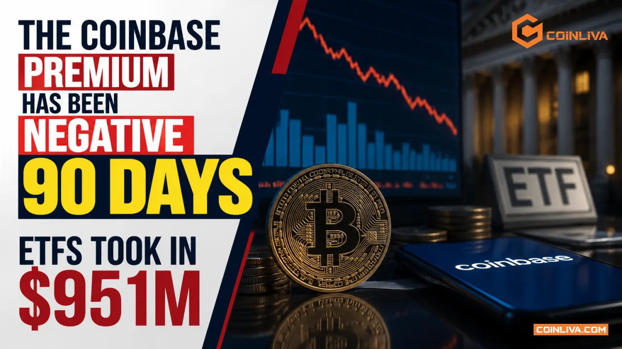 The Coinbase Premium Has Been Negative 90 Days. ETFs Took In $951M.
