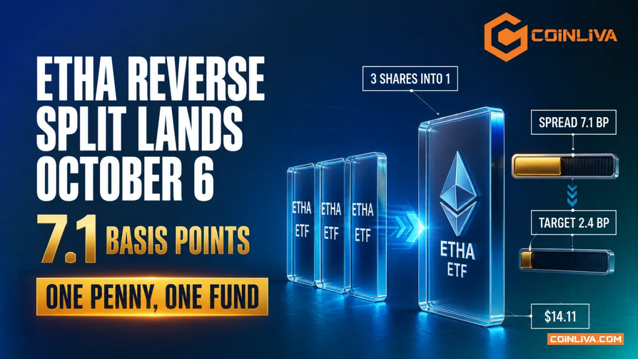 The ETHA Reverse Split Lands October 6. A Penny Is 7 Basis Points.