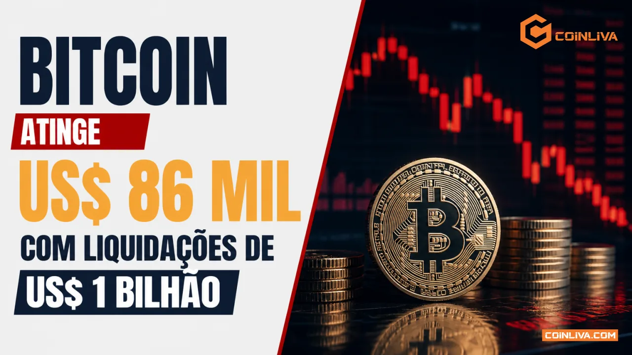 Bitcoin atinge US$ 86 mil com liquidações de US$ 1 bilhão