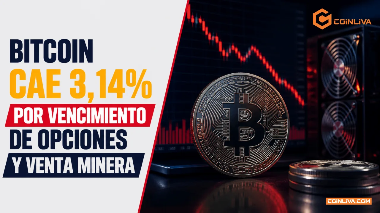 Bitcoin cae 3,14% por vencimiento de opciones y venta minera