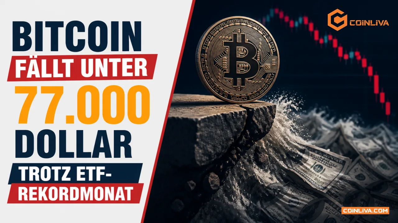 Bitcoin fällt unter 77.000 Dollar trotz ETF-Rekordmonat