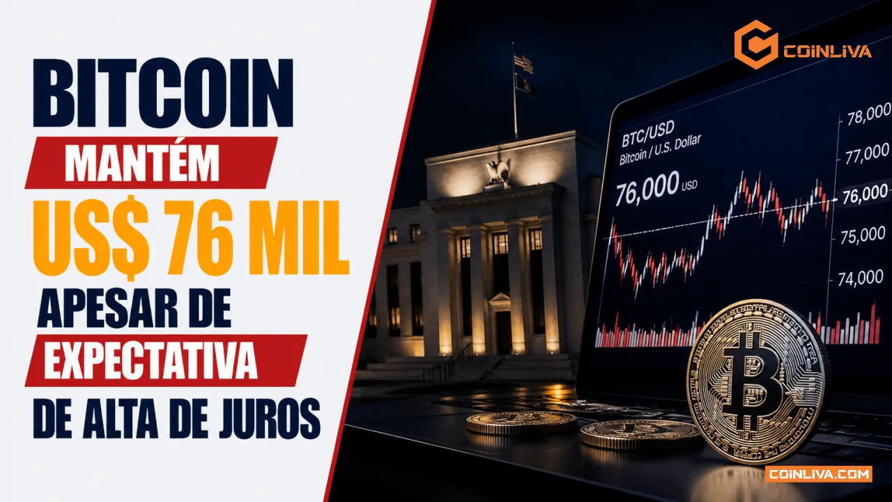 Bitcoin mantém US$ 76 mil apesar de expectativa de alta de juros