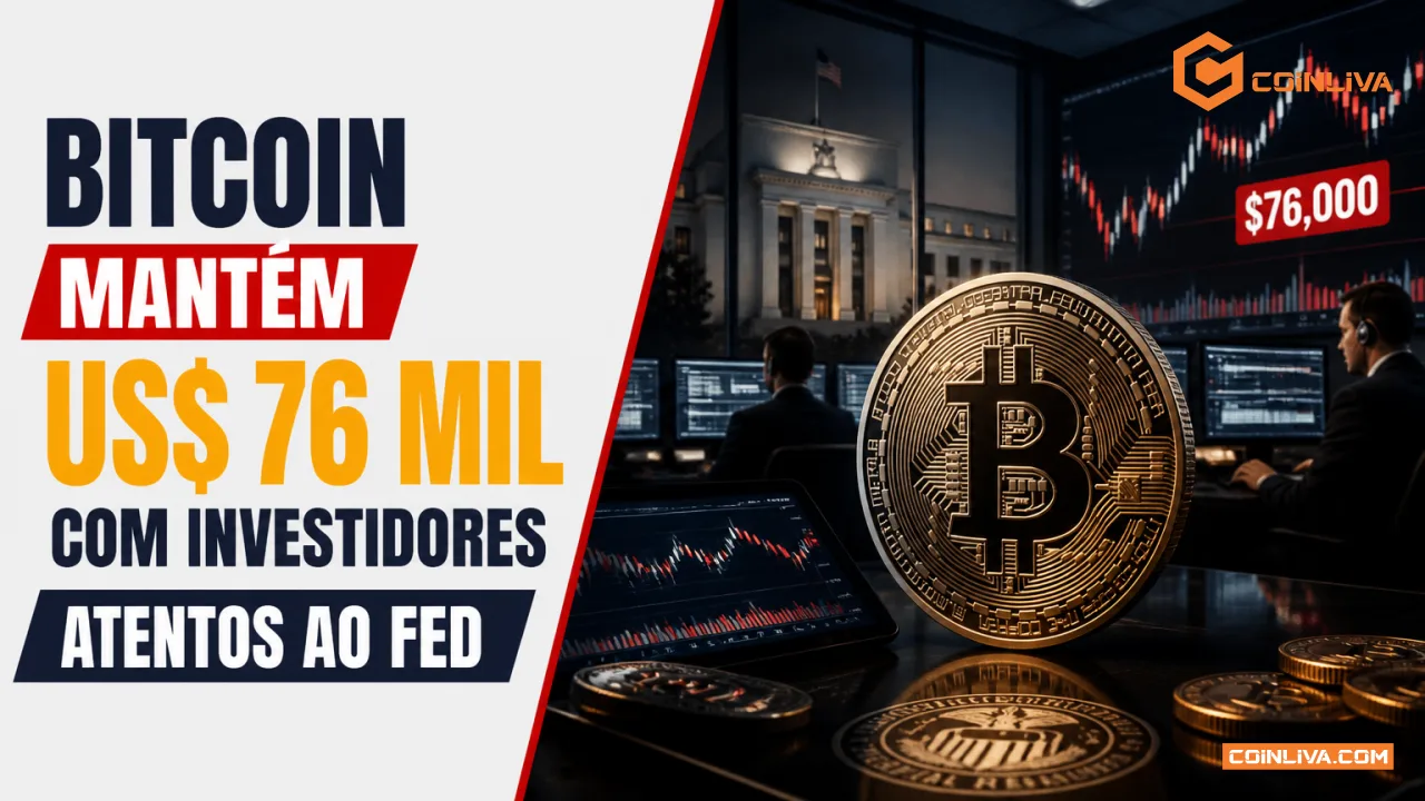 Bitcoin mantém US$ 76 mil com investidores atentos ao Fed