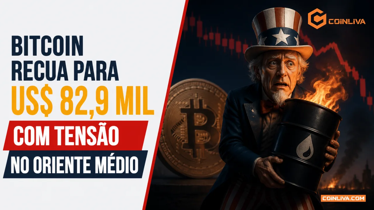 Bitcoin recua para US$ 82,9 mil com tensão no Oriente Médio