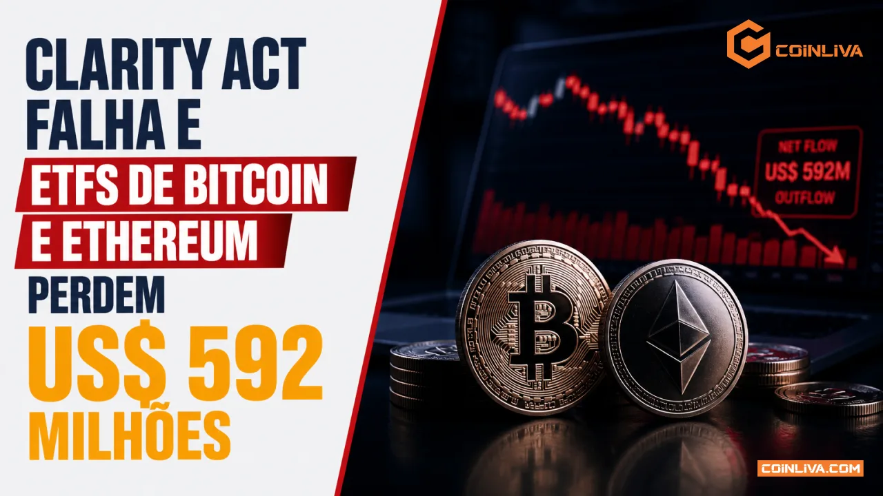 CLARITY Act falha e ETFs de Bitcoin e Ethereum perdem US$ 592 milhões