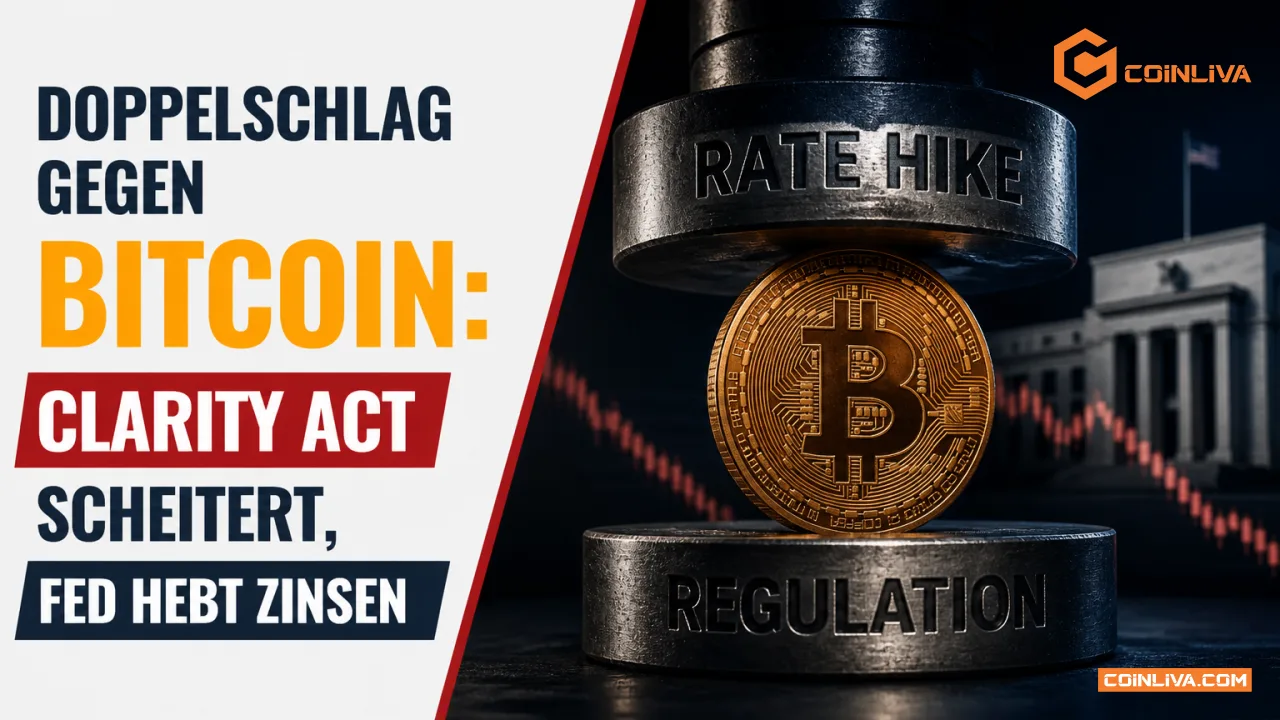Doppelschlag gegen Bitcoin: CLARITY Act scheitert, Fed hebt Zinsen