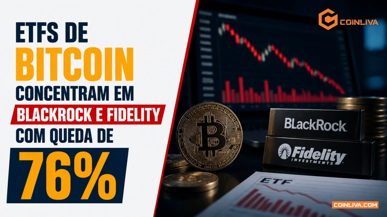 ETFs de Bitcoin concentram em BlackRock e Fidelity com queda de 76%