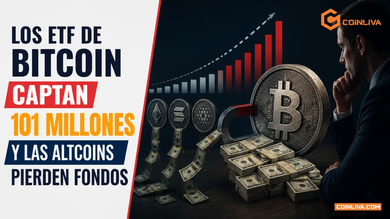 Los ETF de Bitcoin captan 101 millones y las altcoins pierden fondos