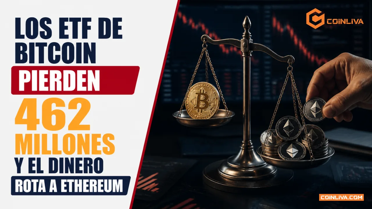 Los ETF de bitcoin pierden 462 millones y el dinero rota a ethereum