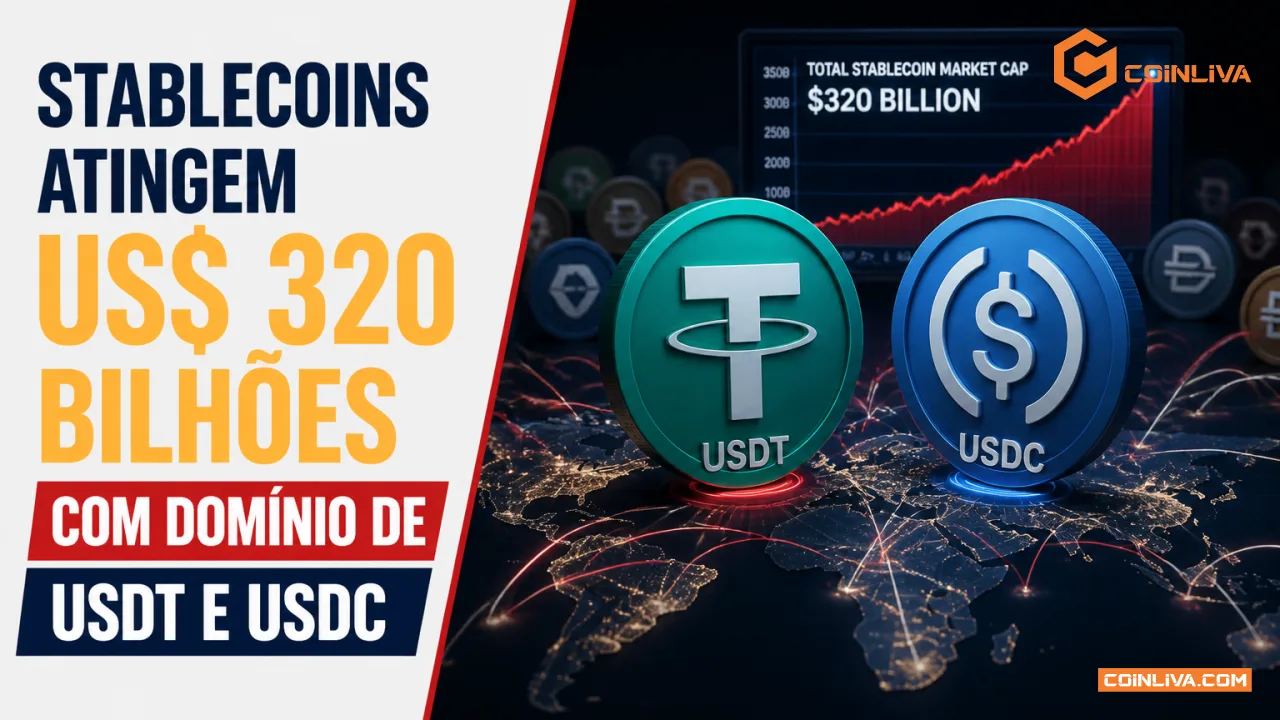 Stablecoins atingem US$ 320 bilhões com domínio de USDT e USDC