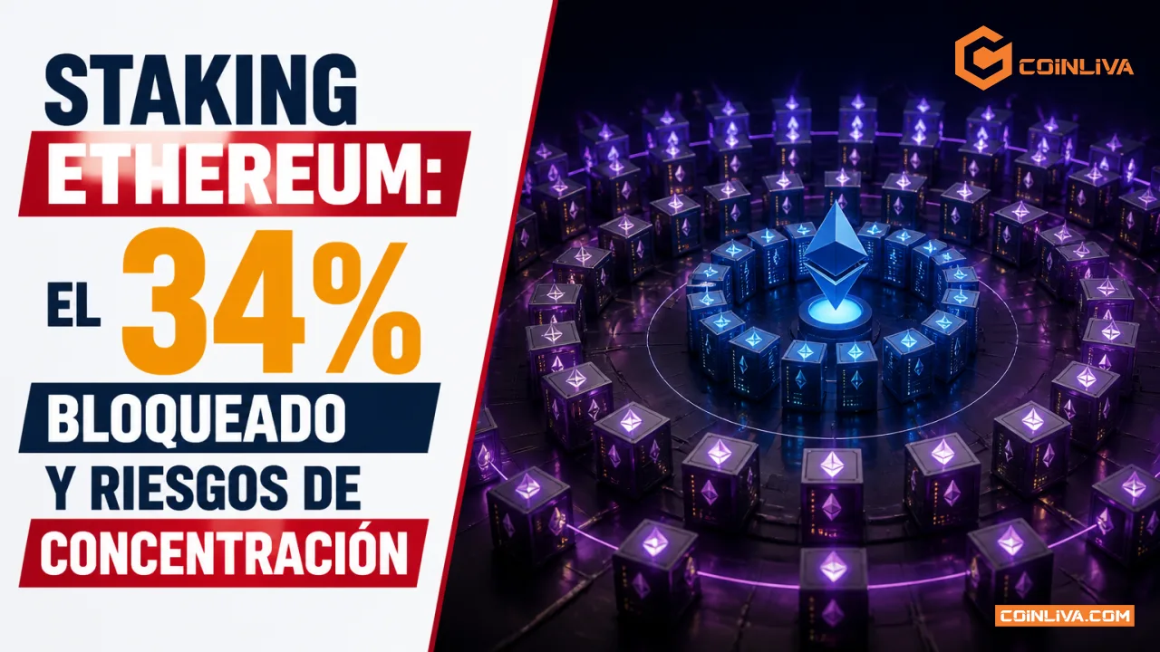 Staking Ethereum: el 34% bloqueado y riesgos de concentración