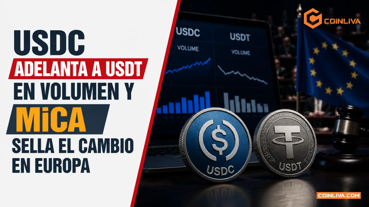 USDC adelanta a USDT en volumen y MiCA sella el cambio en Europa