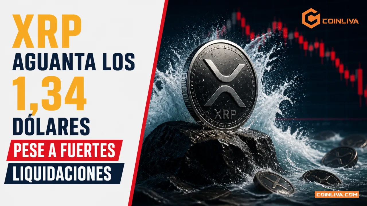 XRP aguanta los 1,34 dólares pese a fuertes liquidaciones