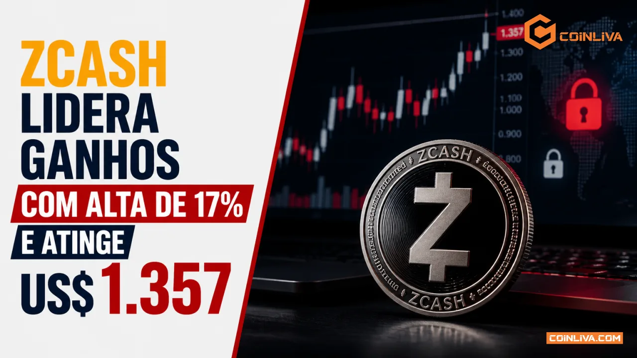Zcash lidera ganhos com alta de 17% e atinge US$ 1.357