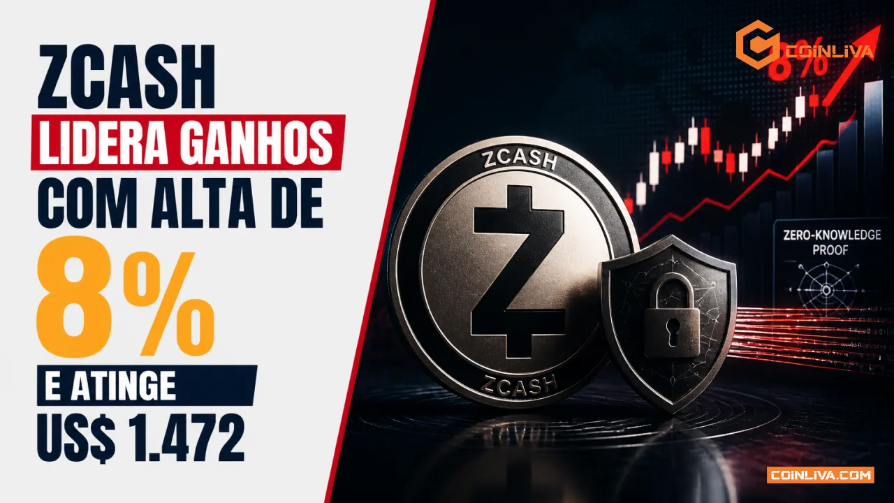 Zcash Lidera Ganhos com Alta de 8% e Atinge US$ 1.472