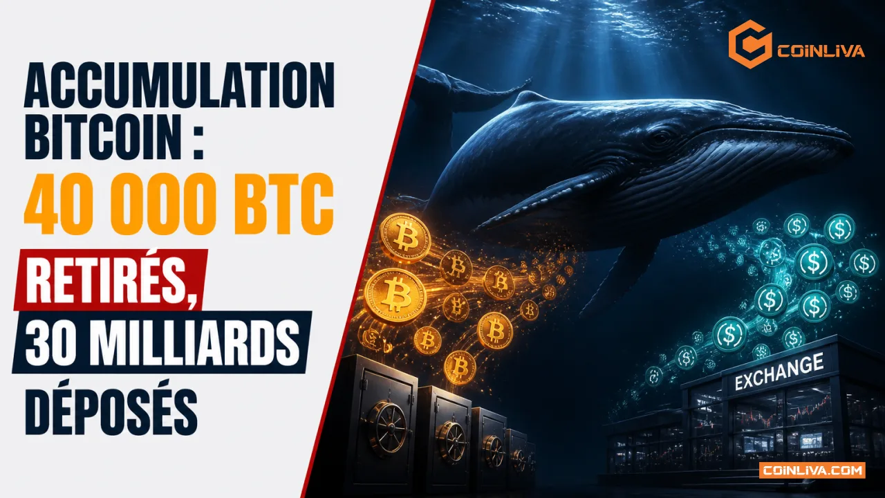 Accumulation Bitcoin : 40 000 BTC retirés, 30 milliards déposés