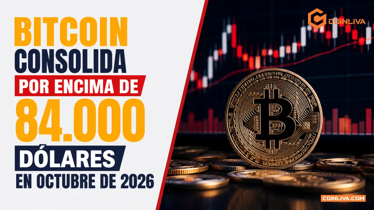 Bitcoin consolida por encima de 84.000 dólares en octubre de 2026