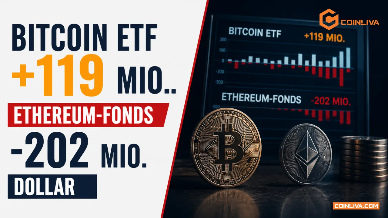 Bitcoin ETF +119 Mio., Ethereum-Fonds -202 Mio. Dollar