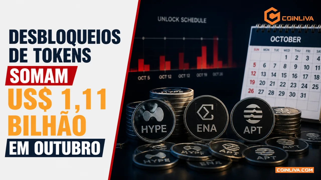 Desbloqueios de tokens somam US$ 1,11 bilhão em outubro