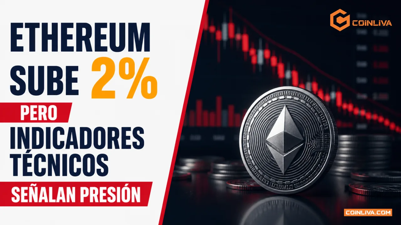 Ethereum sube 2% pero indicadores técnicos señalan presión