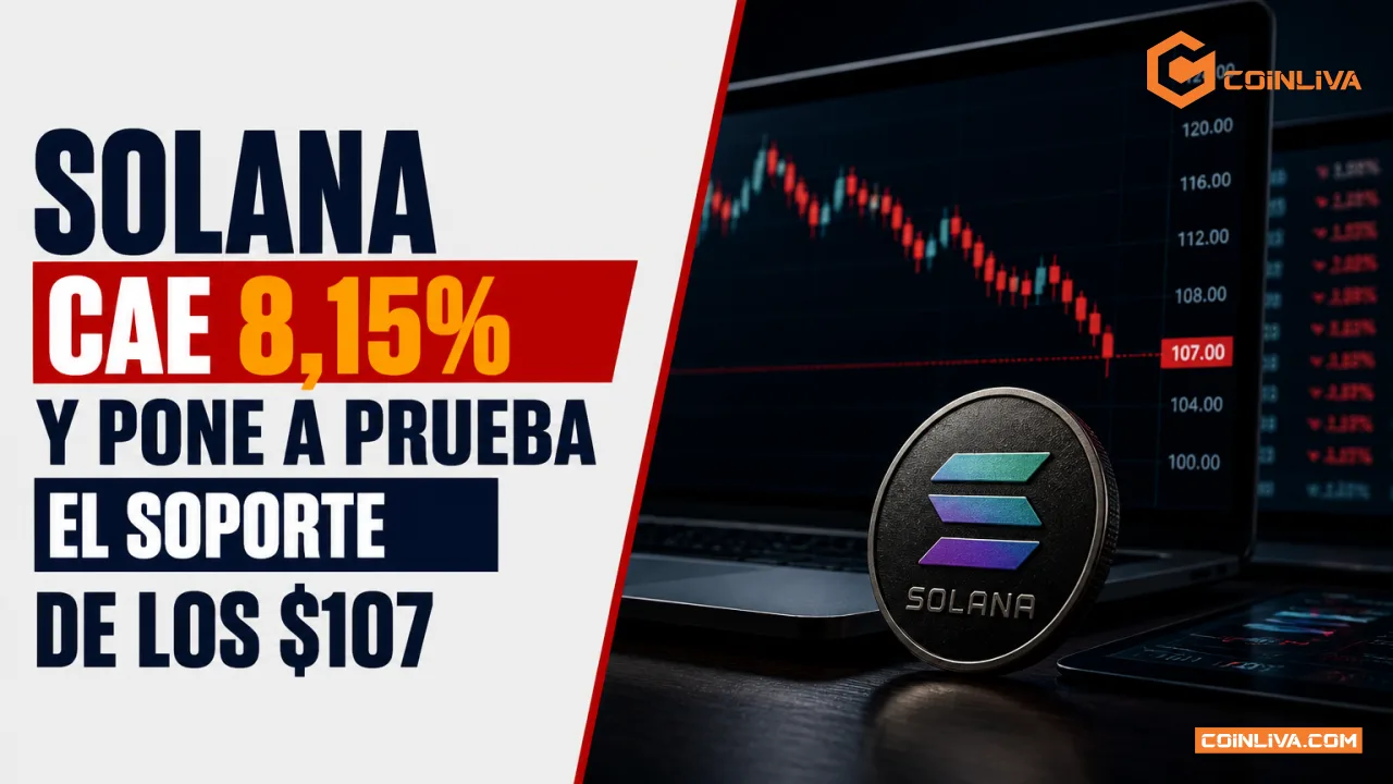 Solana cae 8,15% y pone a prueba el soporte de los $107