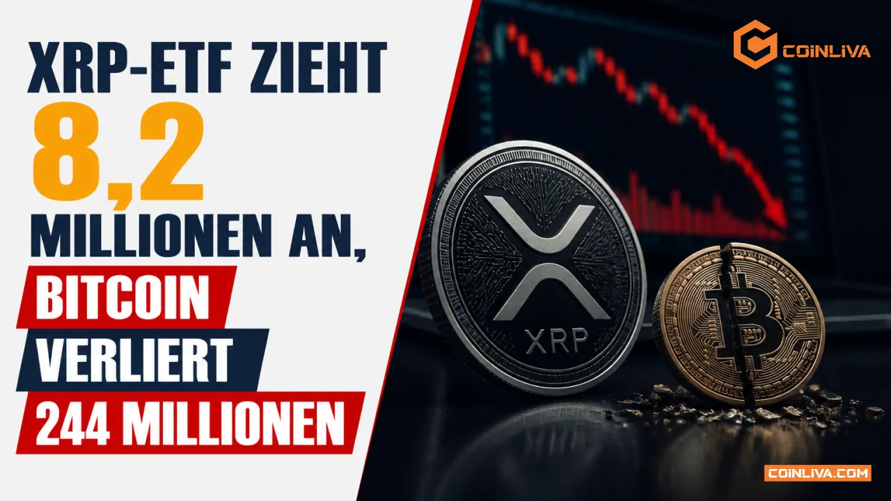 XRP-ETF zieht 8,2 Millionen an, Bitcoin verliert 244 Millionen